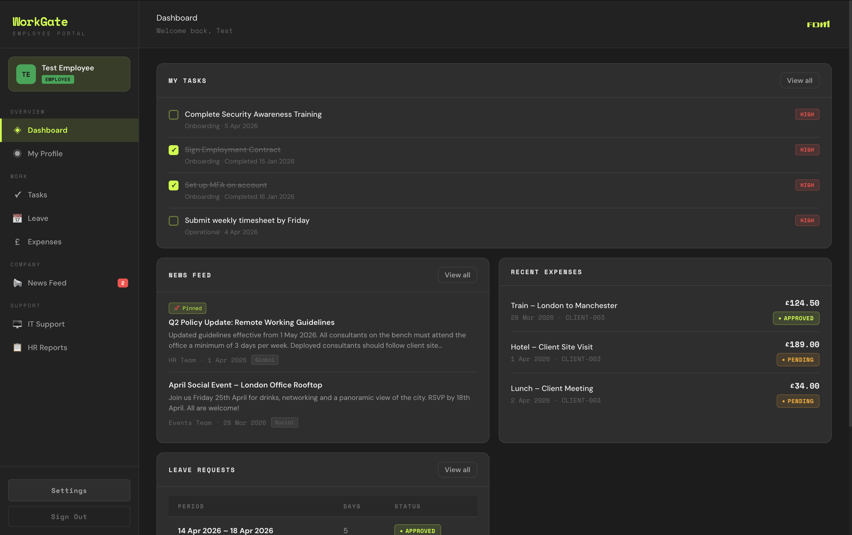 FDM Group Employee Portal interface